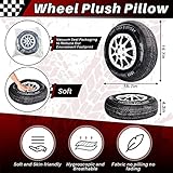 Meooeck 2 Pcs 15.7 Inch 3D Simulation Wheel Plush Pillow Car Tire Big Soft Chunky Tire Pillow Wheel Sofa Seat Toy for Boys Funny Bedroom Decor Race Car Party Gift(15.7 Inch)