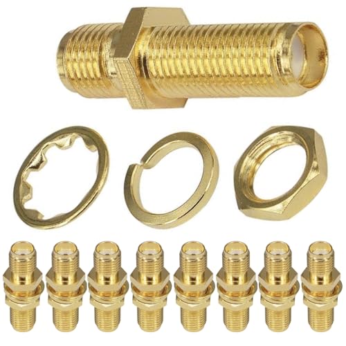 CESS SMA Female to SMA Female F/F Socket Connector Panel/Chassis Mount, SMA Coupler Adapter, Brass (10 Pack)