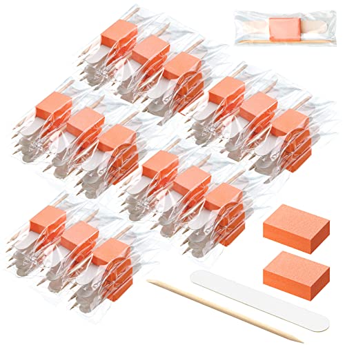 Leelosp 100 Sets Disposable Manicure Kit Basics 3 Pieces Nail Kit, White Wood Nail File 180/180 Grit, Purple Mini Buffer 100/100 Grit, Individually Packed Mini Pedicure Set for Fingernails Toenails