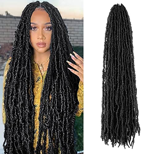 30 Inch Light Weight Butterfly Locs Crochet Hair 6 Packs Long Black Distressed Butterfly Faux Locs Crochet Hair, 1B