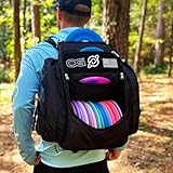 Discology Disc Golf OG Black V3 Disc Golf Bag | 26+ Disc Capacity | Premium Disc Golf Backpack Bag | Durable Design | 2 Large Side Compartments | Three Patches Included