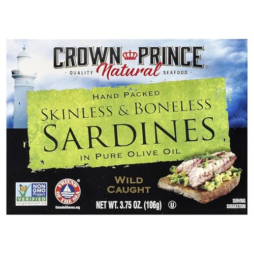 Crown Prince Skinless and Boneless Sardines In Pure Olive Oil - Case of 12 - 3.75 oz.