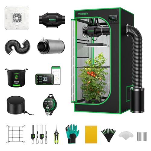 VIVOSUN GIY Smart Grow Tent System 2x2, WiFi-Integrated Grow Tent Kit, with Automate Ventilation and Circulation, Schedule Full Spectrum 100W LED Grow Light, and GrowHub E42A Controller