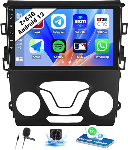 2+64G Android 13 Car Stereo for Ford Fusion Mondeo 2013-2019 with Wireless CarPlay Android Auto, 9’’ Touchscreen in Dash GPS Radio with WiFi Mirror Link Bluetooth FM RDS HiFi EQ SWC + Backup Camera
