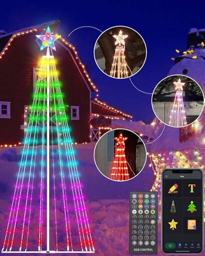 8FT Outdoor Christmas Tree Decorations Smart App Control, 355Leds DIY Patterns Prelit Multicolor Outdoor Christmas Tree Light Show, Waterproof Magical String Lights with Remote Music Timer for Yard