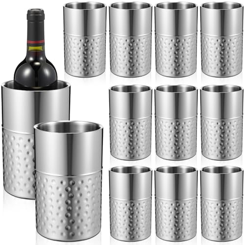 meekoo 12 Pack Wine Chiller Bucket Stainless Steel Double Wall Insulated Wine Cooler Bucket to Keep Cold, Hammer Pattern Champagne Cooler for Bar Party Restaurant, Gift for Champagne Lovers