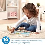 Melissa & Doug Natural Play Wooden Puzzle: Ready, Set, Go (Four 4-Piece Vehicle Puzzles)