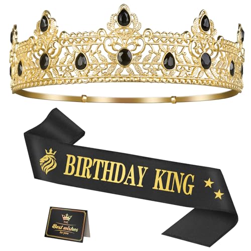 Asija Birthday Gifts for Men, Birthday Decorations for Men, Party Decor Supplies including King Crown & Sash & Greeting Card