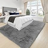 RUGTUDER Area Rugs for Bedroom Living Room, 6x9 Grey Fluffy Fuzzy Shag Carpet, Upgrade Anti-Skid Plush Indoor Floor Rug for Office, Kids' Play Room, Teen Room Decor, Girls Boys Home Decor Aesthetic