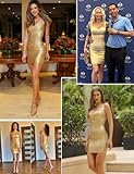 meilun Women's Celebrity Bandage Bodycon Dress Strap Party Pencil Dress (S, Gold)