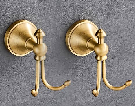 LSWYYP 2 Pack Vintage Antique Brass Hooks Wall,Antique Brass Horn Shape Curved Towel Hooks,Vintage Clothes Coat Robe Hook for Bathroom Accessories,Bronze