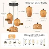 AOODU Rattan Pendant Light Bamboo Hanging Light 3-Lights Boho Pendant Light Fixture Woven Basket Wicker Shade Rattan Chandelier for Living Room Dining Room Kitchen