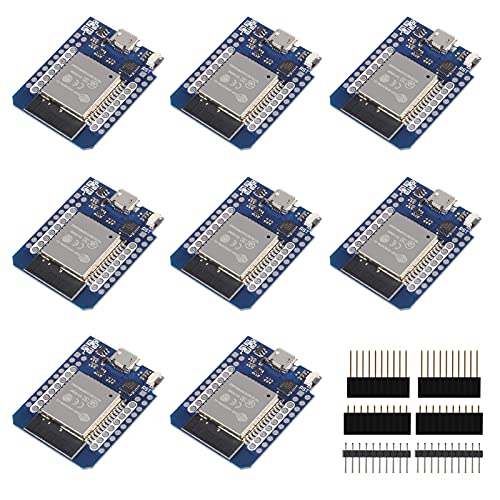 8Pcs ESP32 D1 Mini NodeMCU Board, 8Pcs MH-ET Live Mini Kit for ESP32 ESP8266 WiFi Module Bluetooth Internet of Development Board Based ESP8266 Fully Functional with Pins for WeMos D1 DIY Kit