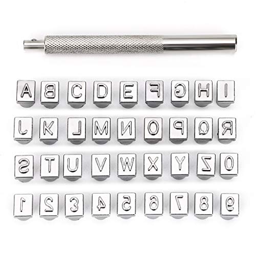 OwnMy Capital Letters and Numbers Stamp Set, 1/4” / 6mm Alphabet Stamp Tools Set Leather Craft Stamping Tools Leather Art Craft Tool (6mm - 36pcs)