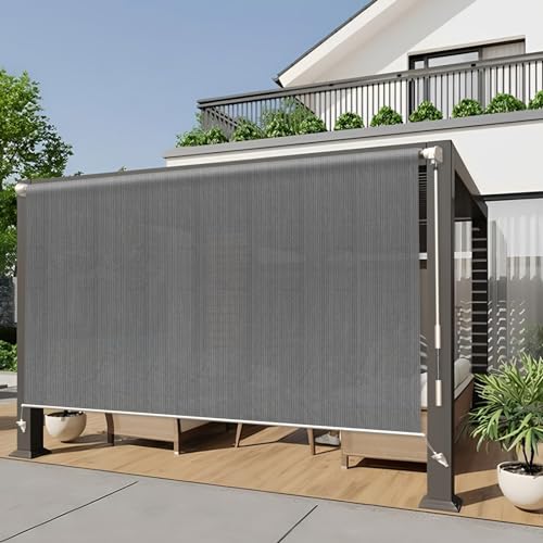 HENG FENG Outdoor Roller Shade for Patio 8'(W) x6'(H) Shades Roll up Outdoor Blinds Cordless Privacy Screen for Porch Pergola Balcony,Dark Grey