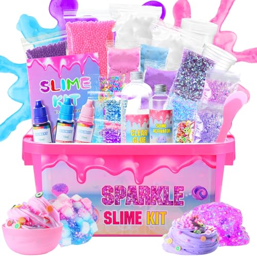 inksbui Slime Kit - Confetti, Glimmer Crunchy, Foam, Jelly Cubes - Stress Relief Toys, Party Favors for Kids, Boys and Girls Ages 6-12