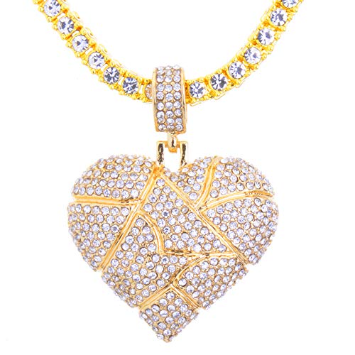 metaltree98 CZ Chain Broken Cracked Heart Pendant THC 3816 G (20" Tennis Chain)