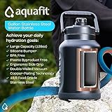 AQUAFIT 1 Gallon Water Bottle Insulated (Cold for 48 Hrs) - BPA Free & Leak Proof - 128oz Stainless Steel Water Jug - Big Water Bottle with Handle for Gym, Hiking, Camping & Travel (Midnight Black)