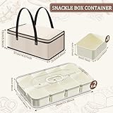 Snack Box Containers, Divided Serving Snack Tray with Lid - Double layered Stackable Snackle Platters with Bag, 8 Compartment for Snacks, Candy, Fruits, Nuts, Veggie for Fridge, White Large Organizer