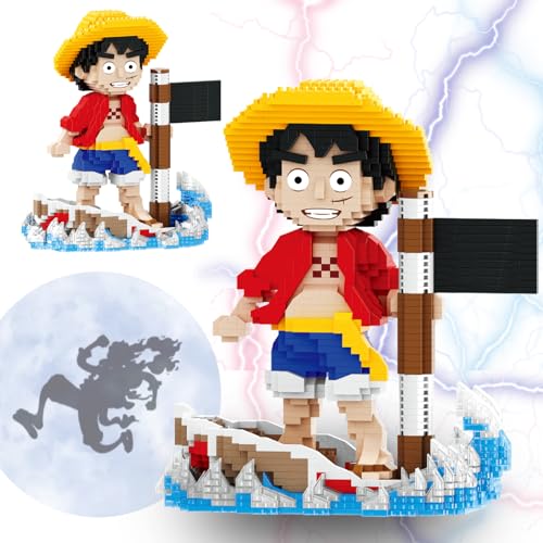 One Piece Anime Figure Monkey D.Luffy Building Kit, Classic One Piece Merch Hero Character Statue Stacking Blocks Not Compatible with Lego, Creative Christmas Decor Gift for Kid, Adult (1745PCS)