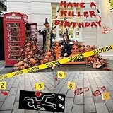 Akide Halloween Crime Scene Decorations Kit Have A Killer Birthday Banner Body Silhouette Crime Scene Tape Evidence Markers Mugshot Backdrop for Detective Murder Mystery Party Decorations