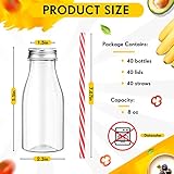 Irenare 40 Sets Plastic Small Milk Bottles with Straws and Metal Lids Clear Plastic Bottle for Dairy Milk Party Bottle for Milk Juices Shakes Smoothies, 40 Bottles and 40 Straws (Silver,8 oz)