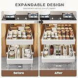 Seinloes 4Pack Expandable Pull Out Cabinet Organizer 21"Deep With Raising Pad for Framed Cabinets,Slide Out Drawers with 4pcs Divider Racks,Roll Out Shelves Adhesive,Adjustable Width 12.05"-20.4"White