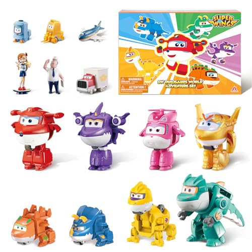 Super Wings 14-Pack Transforming Toys, 2 inch Airplane Collector Character Toy with Dinosaur Mini Collectible Action Figure with Poke Open Gift Pack, Small Figurines Kids Toy for Boys Girls Ages 3 Up