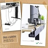 No-Screw Under Desk Cable Management Tray - Self-Adhesive Installation, Cord Management, Cable Tray, Under Desk Wire Organizer - Black Set of 2