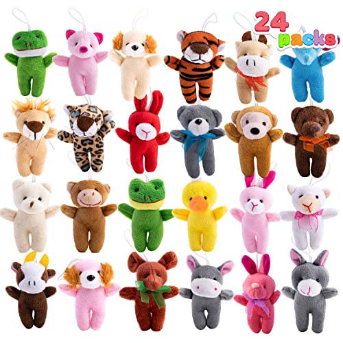 JOYIN 24 Pcs Mini Animal Plush Toys, 3” Stuffed Animal Bulk for Kids Birthday Party Favors, Presents, Pinata Fillers, Goodie Bag Fillers, School Prizes, Valentine's Day Party Supplies