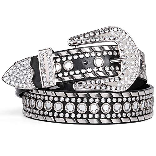 SUOSDEY Rhinestone Belt for Men Women Western Cowboy Cowgirl Bling Studded Leather Belt for Jeans Pants,Black,S