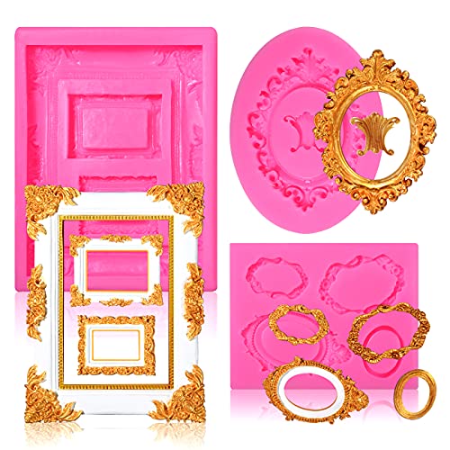 Sakolla Photo Frame Silicone Mold - 3 Pack Picture Fondant Candy Chocolate Molds Cake Decorating, Sugar, Gum Paste, Chocolate, Cookies, Resin, Polymer Clay - Pink