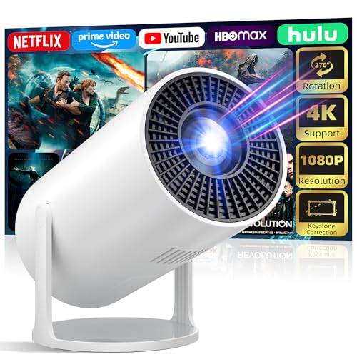 Mini Projector Portable Proyector 4K Support, Full HD 1080P Small Projector with 270° Rotatable Stand, Movie Projector Compatible with TV Stick/Smartphone/HDMI/USB for Bedroom/ Outdoor Camping