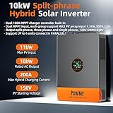 PowMr 10000W Hybrid Solar Inverter, 48V DC to 110V/240V AC Split Phase Inverter with 200A MPPT Controller, Max PV Input 11KW, 500VDC, Supports Up to 6 in Parallel, for Lead Acid Lithium Battery