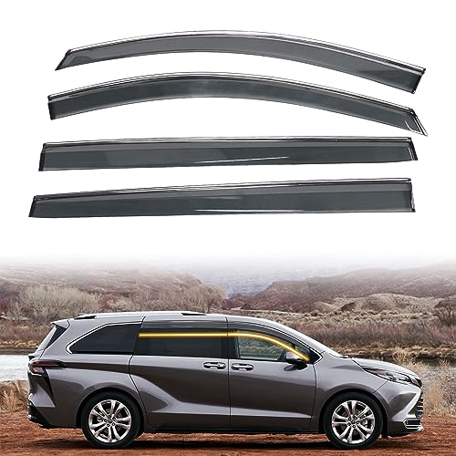 MODILOVER Tape On Window Visor Deflectors Compatible with 2021-2025 Toyota Sienna, PC Injection Factory Style Smoke Tinted Window Rain Guards, Sun Wind Side Vent Visor Set, 4 Pieces