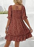 Dokotoo Summer Dresses for Women Ladies Short Sleeve Floral Spring Dresses for Women 2025 Casual High Waist Beach Bohomian Cute Babydoll Mini Dress Womens Fashion Sun Dress Brown Medium