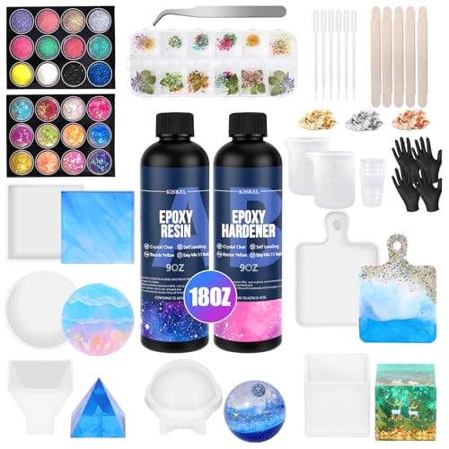 KISREL Epoxy Resin Kit for Beginners, Resin Kit with Molds, 18OZ Epoxy Kit with Dried Flowers, Measuring Cups and Resina Supplies