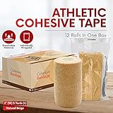 HEALQU Self Adhesive Bandage Wrap – 4" x 5 Yard, 12 Rolls Cohesive Tape for Athletic & Sports - Self Adherent Medical Tape, Flexible, Waterproof Elastic Bandages for Wrist & Ankle Vet Wrap for Dogs