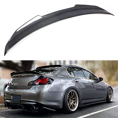 Real Carbon Fiber PSM Style Highkick Duckbill Trunk Spoiler Wing Compatible for 2007-2015 G25 G35 G37 Q40 Sedan