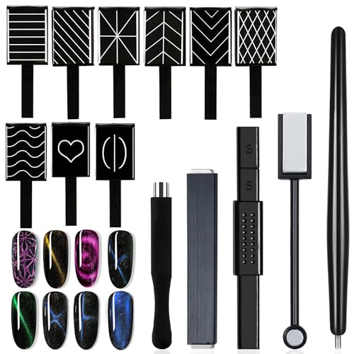 DANNEASY 14pcs Cat Eye Nail Magnet Gel Nail Polish Magnetic Wand Cat Eye Magnet for Nails Magic Nail Polish Pen Double-Head Nail Art Magnet Stick Stronger Magnets for Nails Nail Art Tools