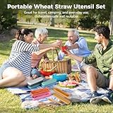 28 Sets Reusable Travel Utensils, Wheat Straw Cutlery Set 7 Assorted Colors, Portable Fork Spoon Cutter with Case, Lunch Box Tableware Set, Utensil Set for School Picnic Travel Outdoor Activities