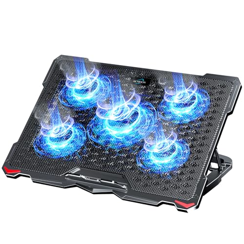 AICHESON Laptop Cooling Pad 5 Fans Up to 17.3 Inch Heavy Notebook Cooler, Blue LED Lights, 2 USB Ports, S035, Blue-5fans