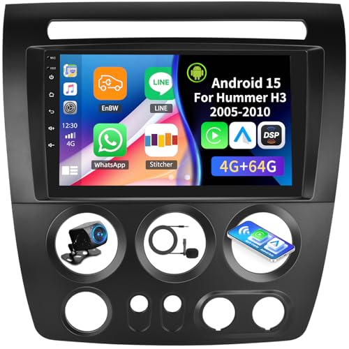 [4G+64G] Car Radio for Hummer H3 2005-2010 with Wireless CarPlay Android Auto,9" Touchscreen Android 15 Hummer H3 Car Stereo with Mirror Link Voice Control WiFi/GPS,Bluetooth,FM/RDS+Backup Camera