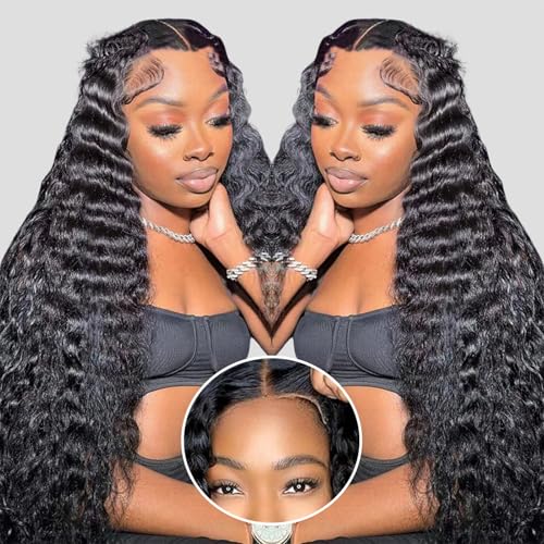 Wear and Go Glueless Wigs Human Hair Pre Plucked Pre Cut Loose Deep Wave 5x5 HD Closure Wigs Human Hair 210% Dentisy 12A Glueless Wig Human Hair Bleached Knots Loose Wave Wig (30 Inch)