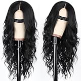 AISI HAIR Black Wig for Women, Long Wavy Lace Hairline Middle Part Synthetic Heat Resistant Wig for Daily Party-26 Inch