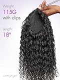 LUVME Drawstring Ponytail Extensions Human Hair for Women, Long Water Wave Curly 18 Inch Natural Black Wrap Around Clip in Ponytail