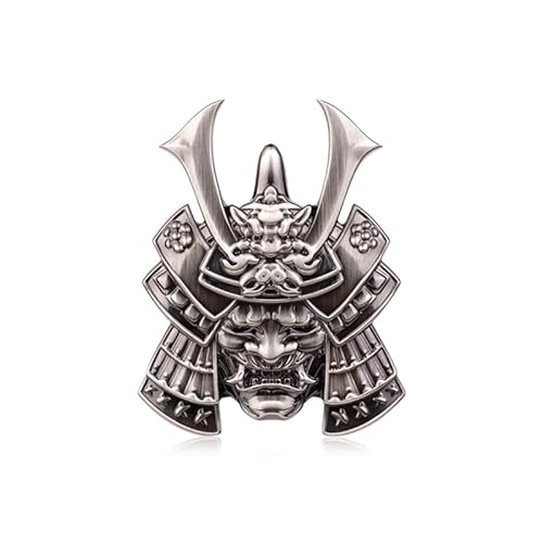 Samurai Metal Car Sticker, Japanese Style Hannya Decal, Demon with Helmet Emblem, Devil Death Skull Zinc Alloy Skull Cool Badge for Automotive, Truck, Motorcycle (Type B - Gun Color)