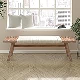 LR Home Brown/Multicolor Handmade Upholstered Bench for Bedroom End of Bed | Bohemian Accent Bench for Living Room, or Entryway Seating | Long Rectangle Sitting Bench | 50" W x 16.5" D x 18" H