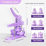 300pcs Button Pin Maker Machine Multiple Sizes 1''+1.25''+2.25'' Badge Button Press Machine with Button Parts&Circle Cutter&Picture (Purple)