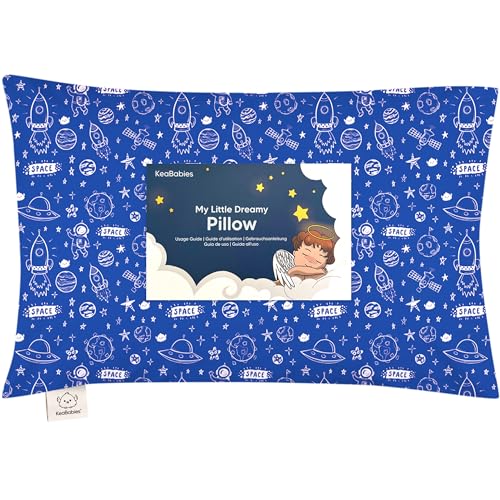 Toddler Pillow with Pillowcase - 13x18 My Little Dreamy Kids Travel Bed Pillows for Sleeping, Organic Cotton Small Pillowcase, Soft & Breathable, Machine Washable,Toddlers 2-5 Years Old(Off to Space)